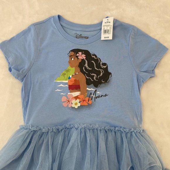 Disney’s Moana Blue Short Sleeve T-Shirt Tee Tulle Tutu Dress Girls XL 14-16 - Picture 3 of 8